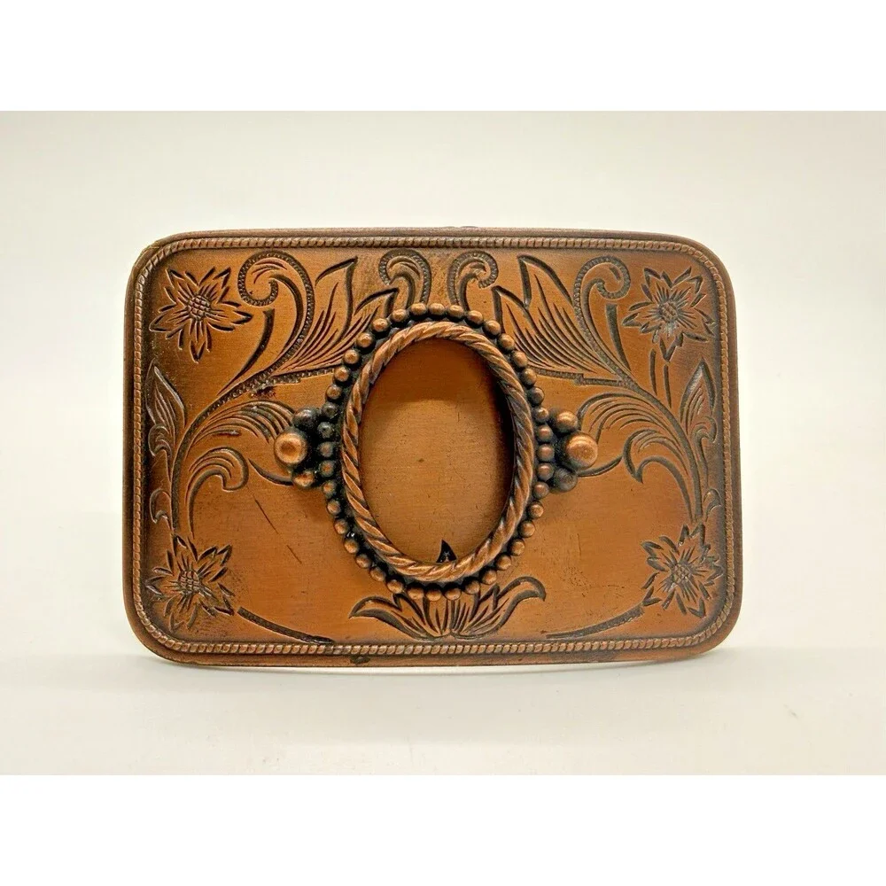 Vintage Western‎ Belt Buckle Engraved Copper Floral Floral Design Cowboy Style